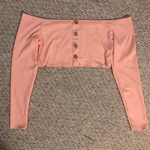 Zaful Off the Shoulder Ribbed Crop Tee